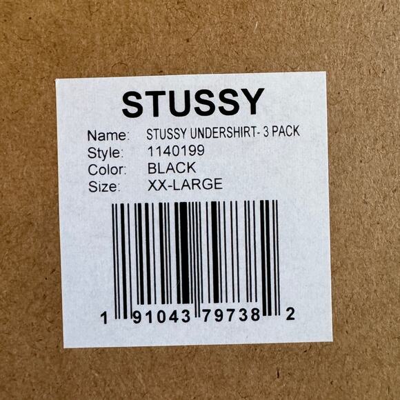 Stussy 3 Pack Undershirts Black Size XXL XX Large NEW NIB Unworn T Shirt Set - Picture 5 of 6